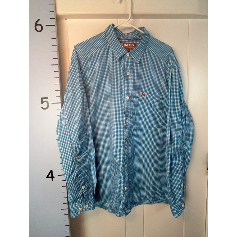 Simms Fishing Men's Long Sleeve Performance Shirt Blue Check Size XL Sports